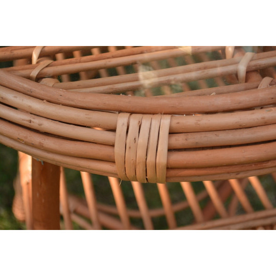 Masa rotundă cu sticlă din rattan natural