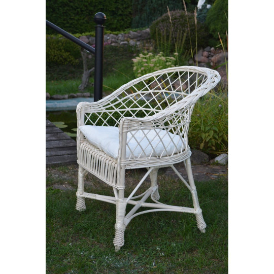 Bancă de grădină albă cu pernă albă