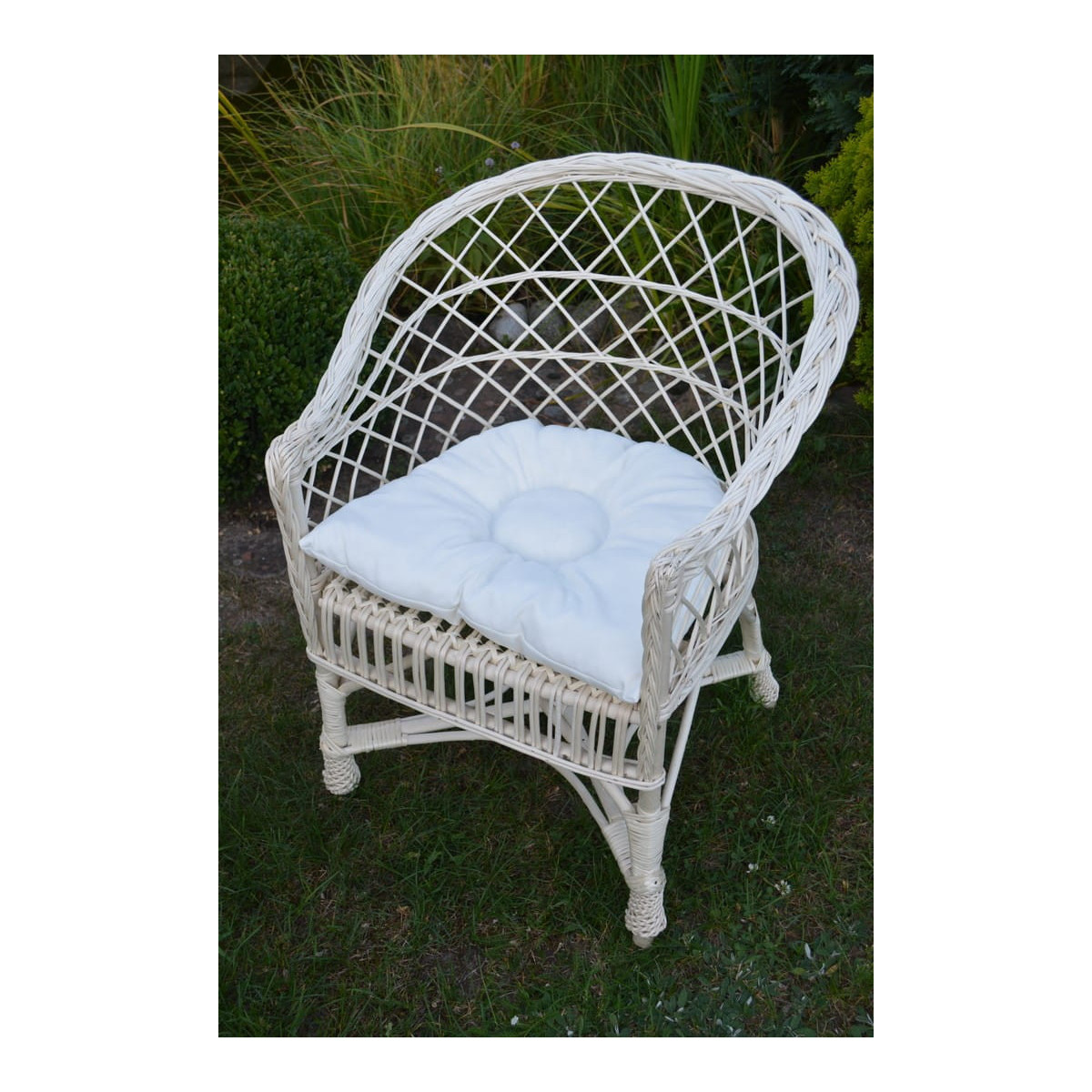 Bancă de grădină albă cu pernă albă