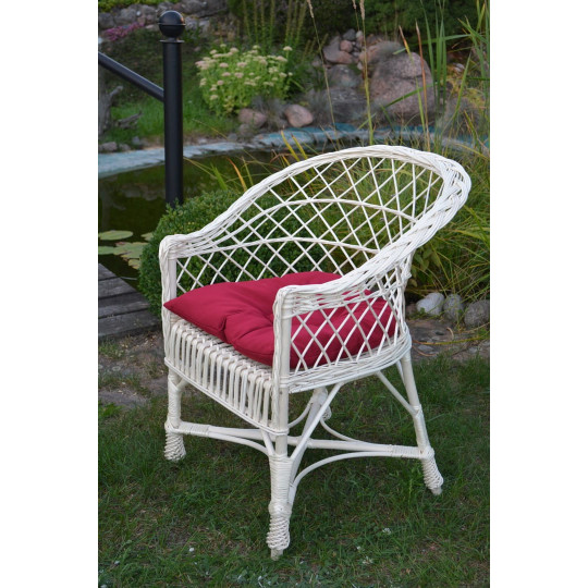 Scaun de grădină alb cu pernă roșie