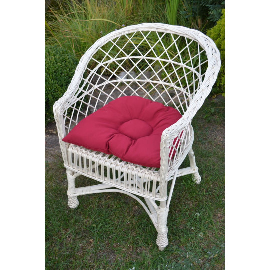Scaun de grădină alb cu pernă roșie