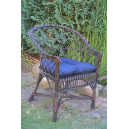 Scaun de grădină maro închis cu pernuță albastră