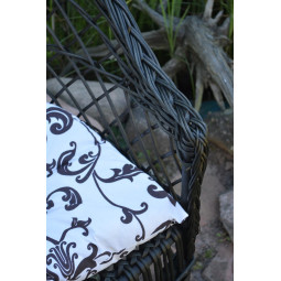 Scaun de grădină din ratan WENGE cu pernă albă cu imprimeu