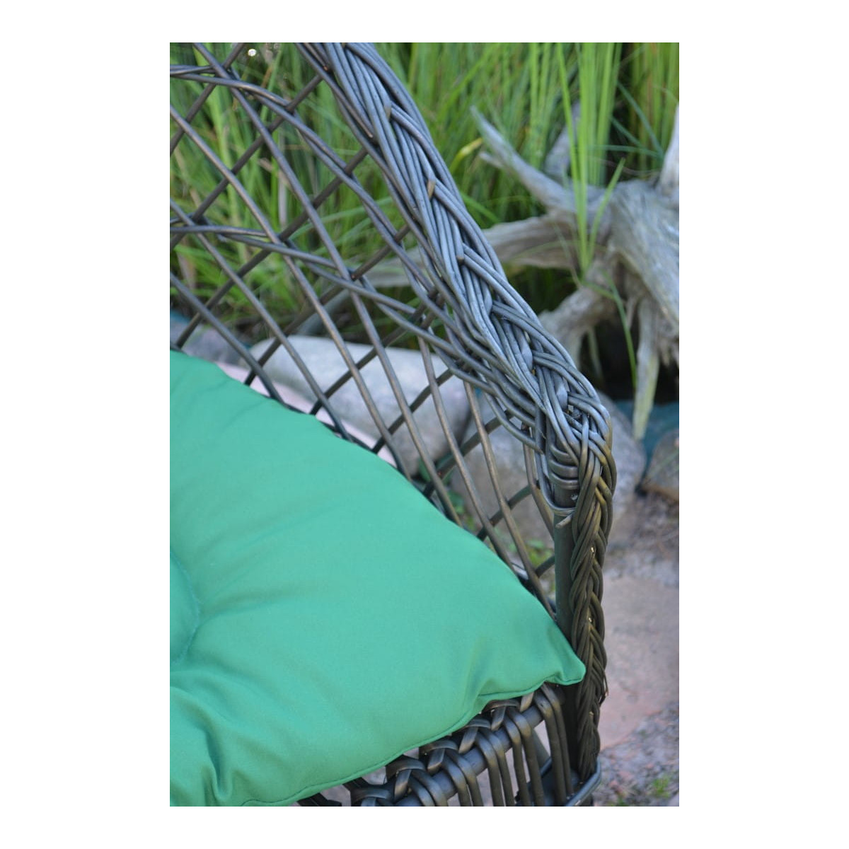 Scaun de grădină din rattan WENGE cu pernă verde