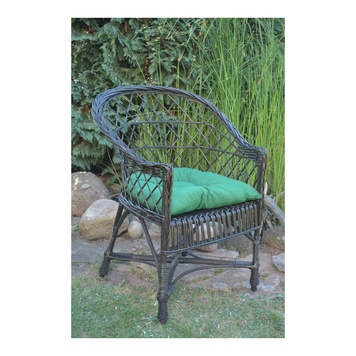 Scaun de grădină din rattan WENGE cu pernă verde