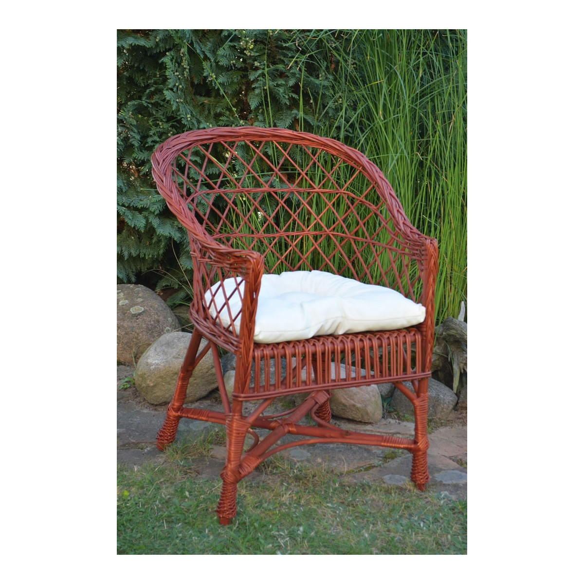 Scaun de grădină din cireș cu pernă albă