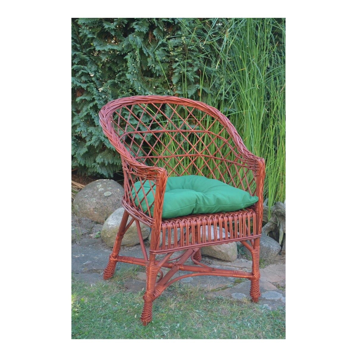 Scaun de grădină din cireșe cu pernă verde