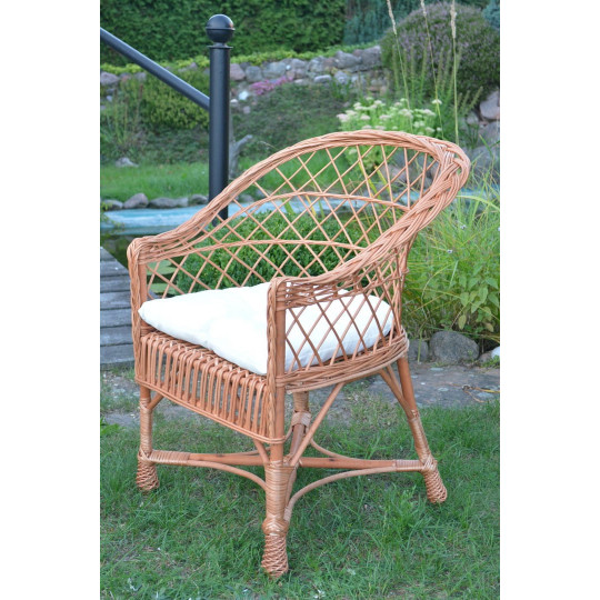 Scaun de grădină din ratan cu perna albă