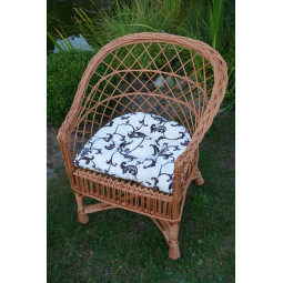 Scaun de grădină natural cu perne albe cu model