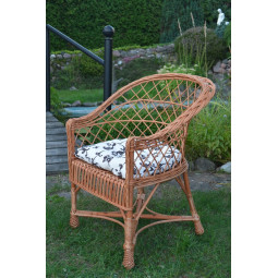 Scaun de grădină natural cu perne albe cu model