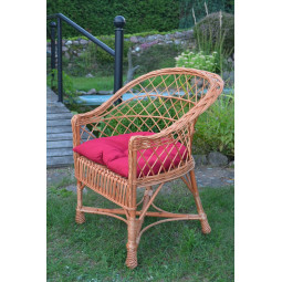 Scaun din rachita naturală pentru grădină cu pernuță roșie