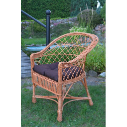 Scaun de grădină din ratan natural, cu pernuță maro