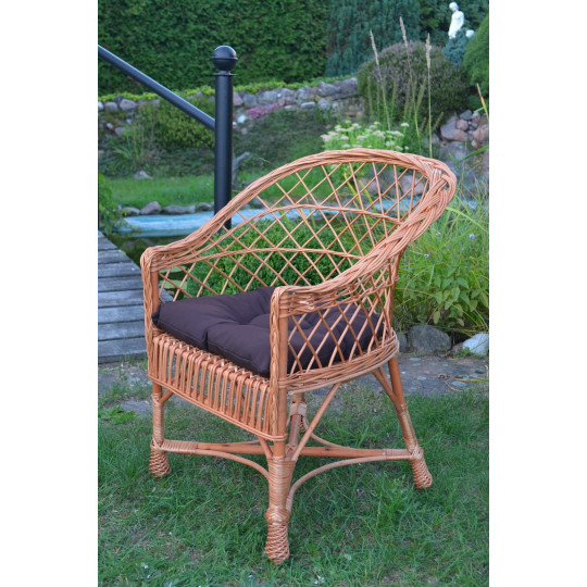 Scaun de grădină din ratan natural, cu pernuță maro