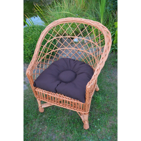 Scaun de grădină din ratan natural, cu pernuță maro