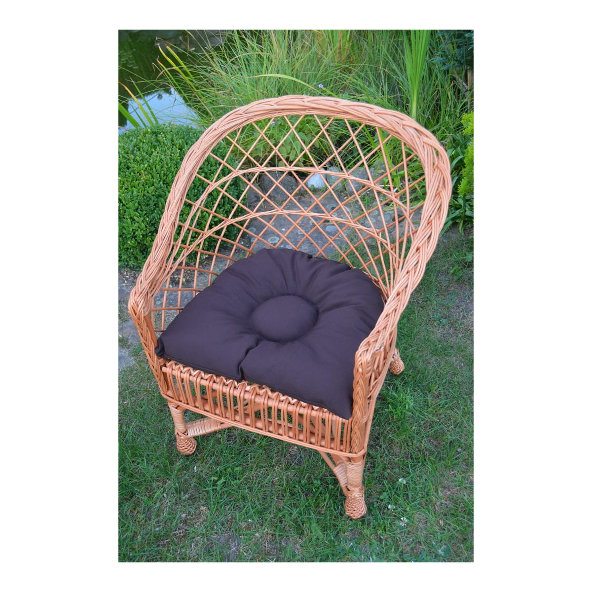 Scaun de grădină din ratan natural, cu pernuță maro