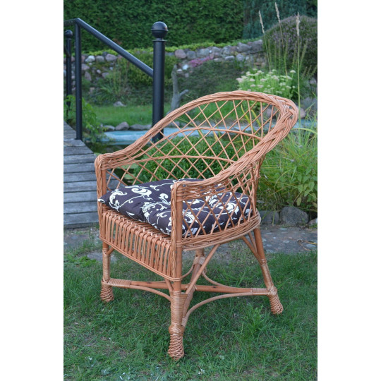 Scaun pentru grădină din nuiele naturale cu pernă maro cu model