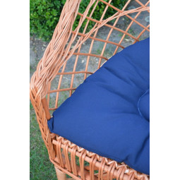 Scaun de grădină din ratan natural cu pernă albastră