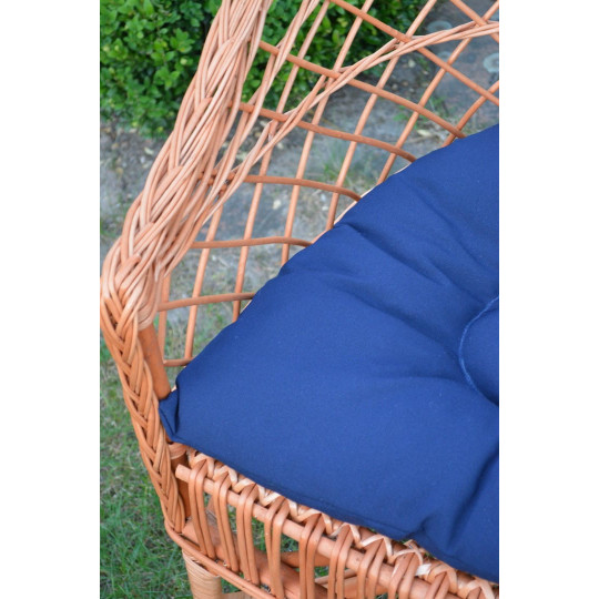 Scaun de grădină din ratan natural cu pernă albastră