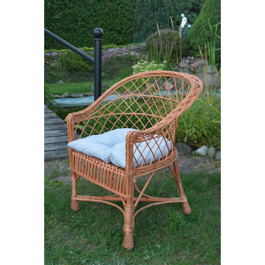 Fotoliu de grădină din ratan natural cu perna de culoare gri