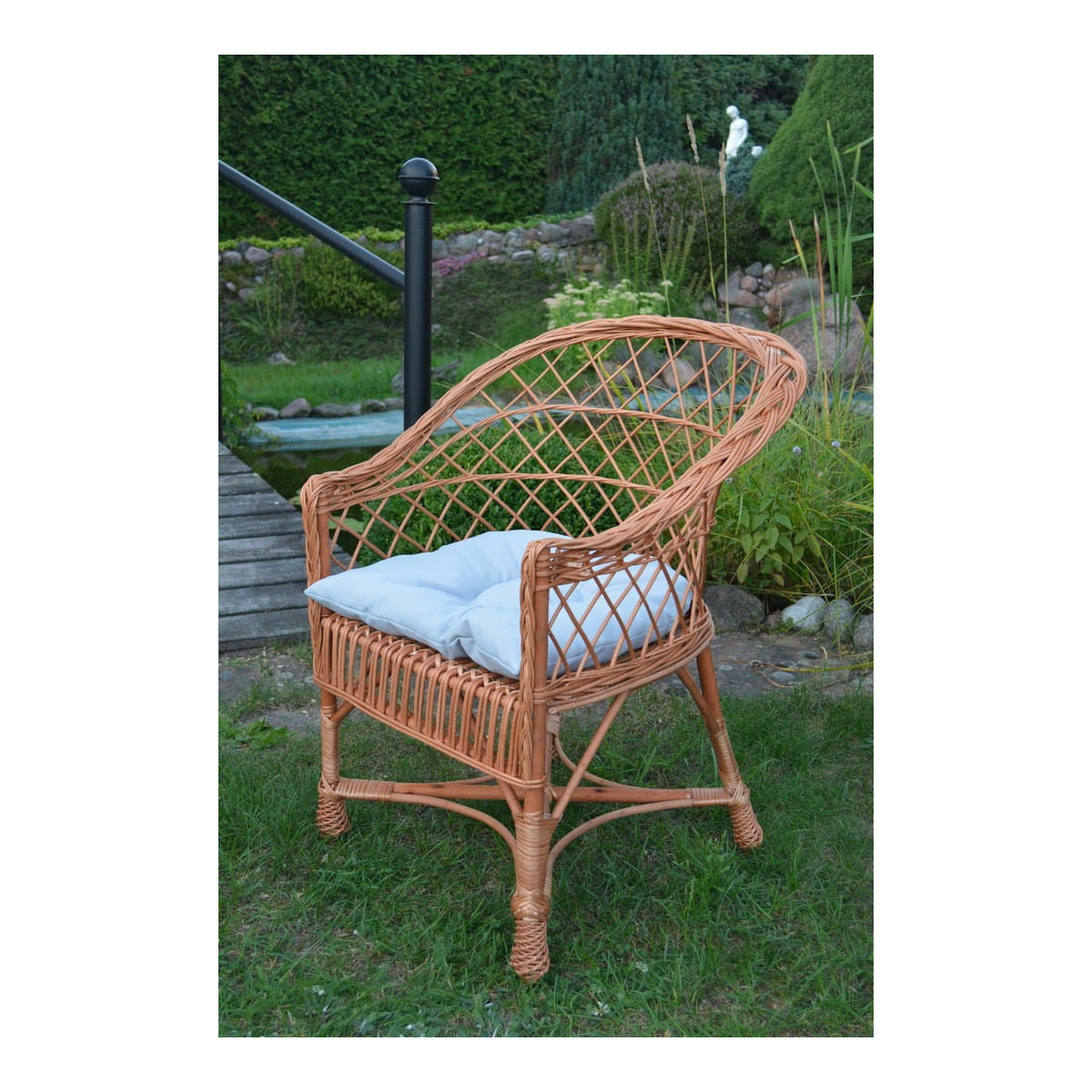 Fotoliu de grădină din ratan natural cu perna de culoare gri