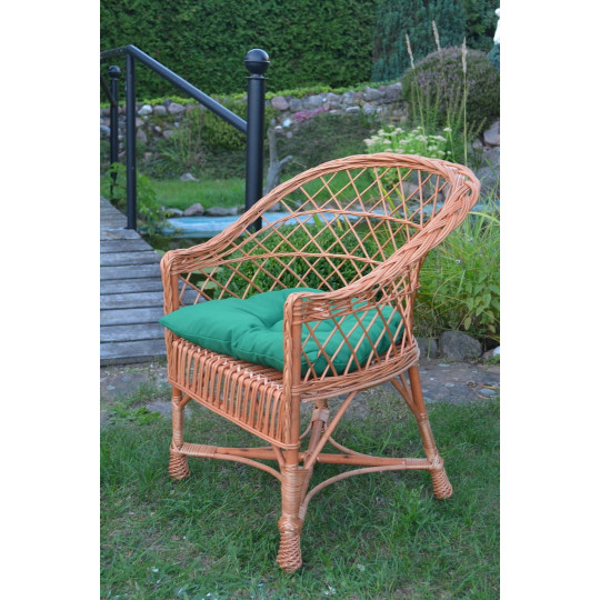 Scaun de grădină din ratan natural cu pernă verde