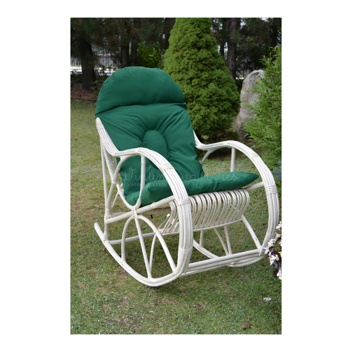 Scaun de grădină suspendat alb KING cu pernă verde