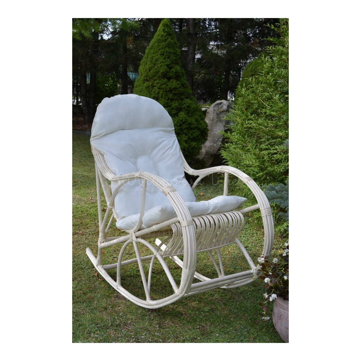 Scaunul de grădină suspendat KING alb cu pernă albă