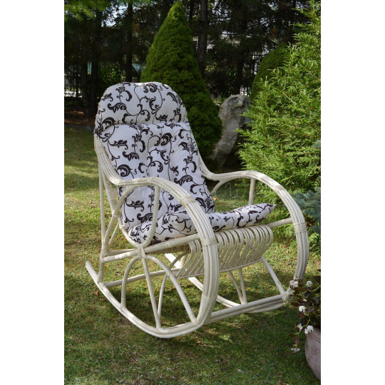 Fotoliu suspendată pentru grădină WHITE KING cu pernă albă cu model