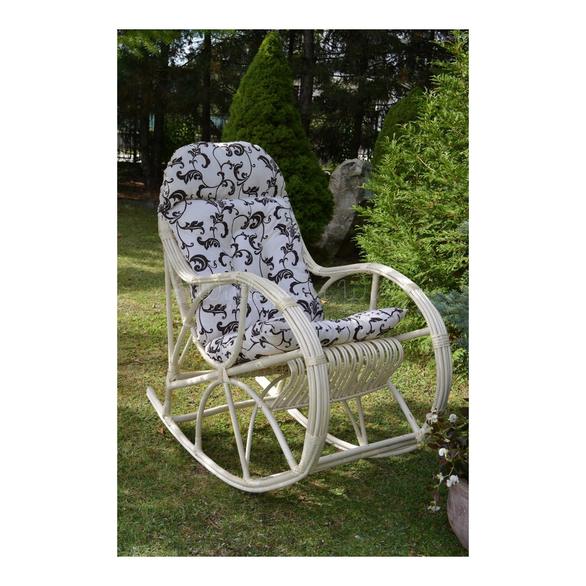 Fotoliu suspendată pentru grădină WHITE KING cu pernă albă cu model