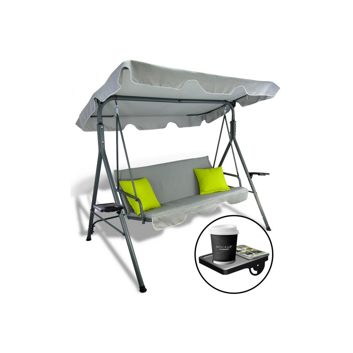 Hamac de grădină gri cu perne galbene 170 x 110 x 153 cm