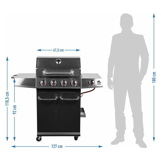 Grătar pe gaz dragON BBQ101, 11,7 kW, negru-silver