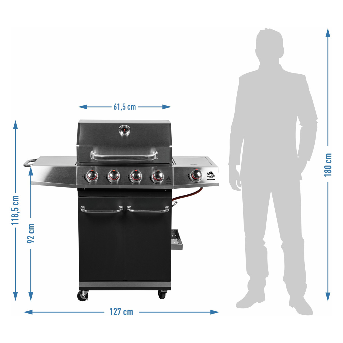 Grătar pe gaz dragON BBQ101, 11,7 kW, negru-silver