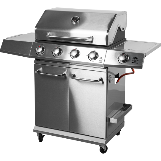 Grătar pe gaz dragON BBQ201, cu o putere de 18,8 kW, argintiu, cu termometru și capac.