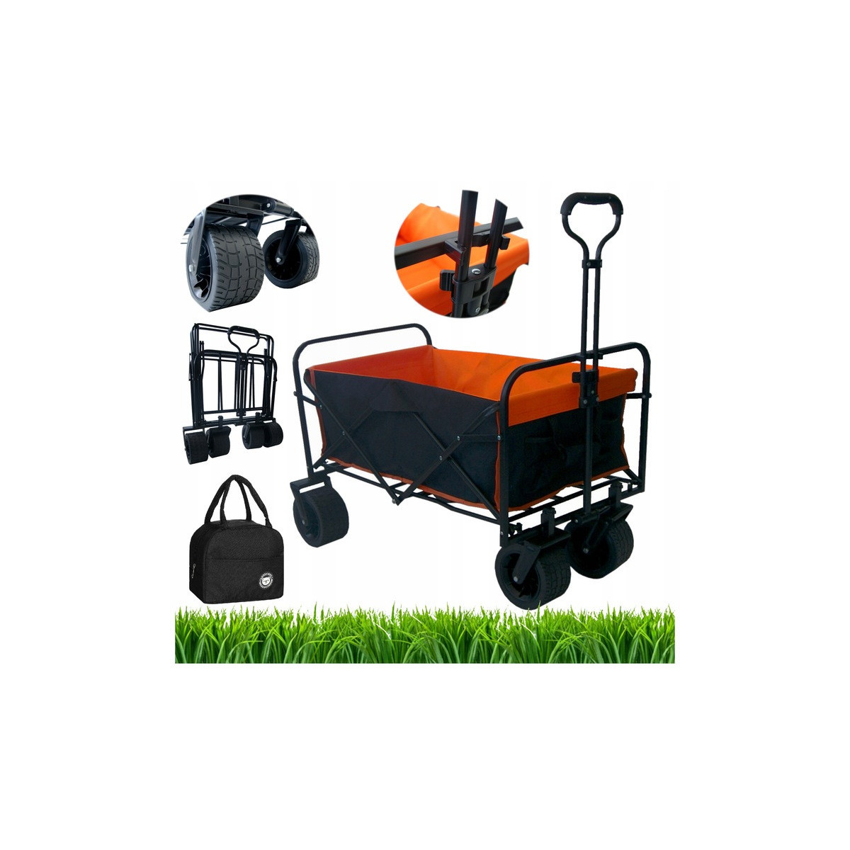 Vozík de grădină PREMIUM 150L în culoare negru-portocalie