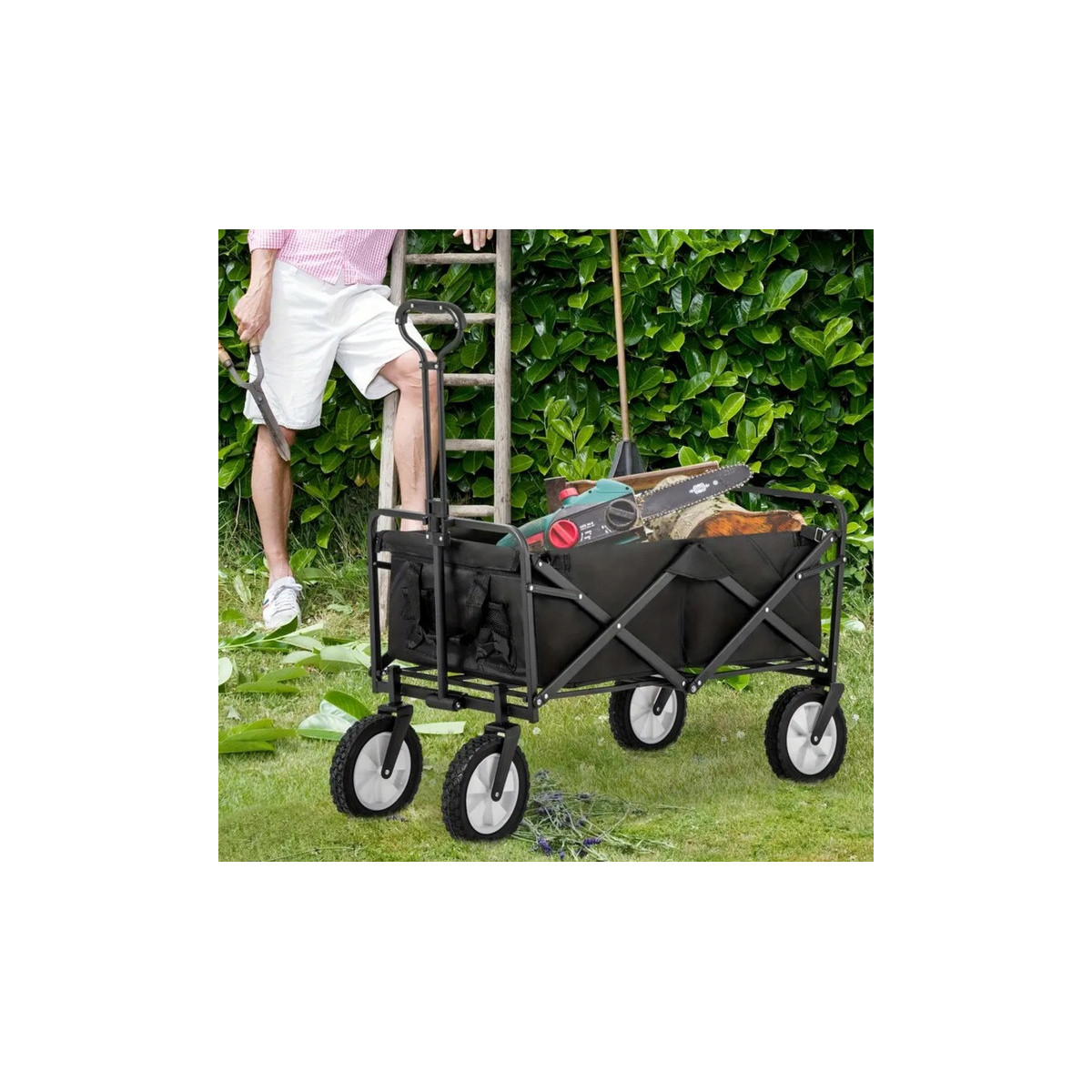 Cărucior pliabil pentru transport, negru, 145L