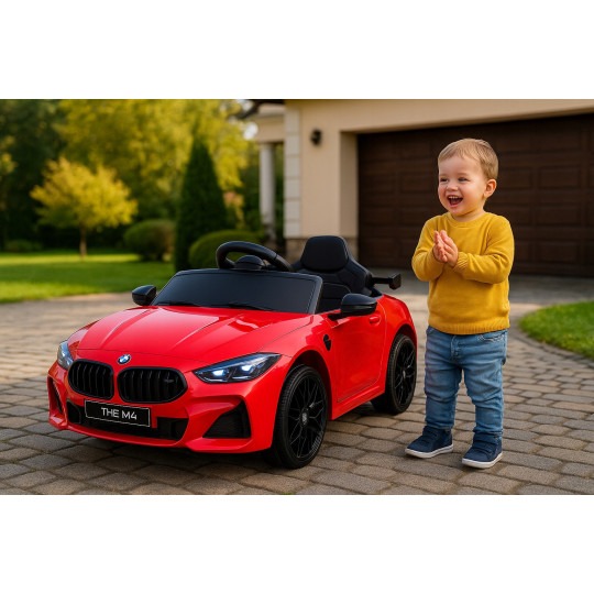 Mașină electrică pentru copii BMW M4 în culoarea roșie cu comandă la distanță