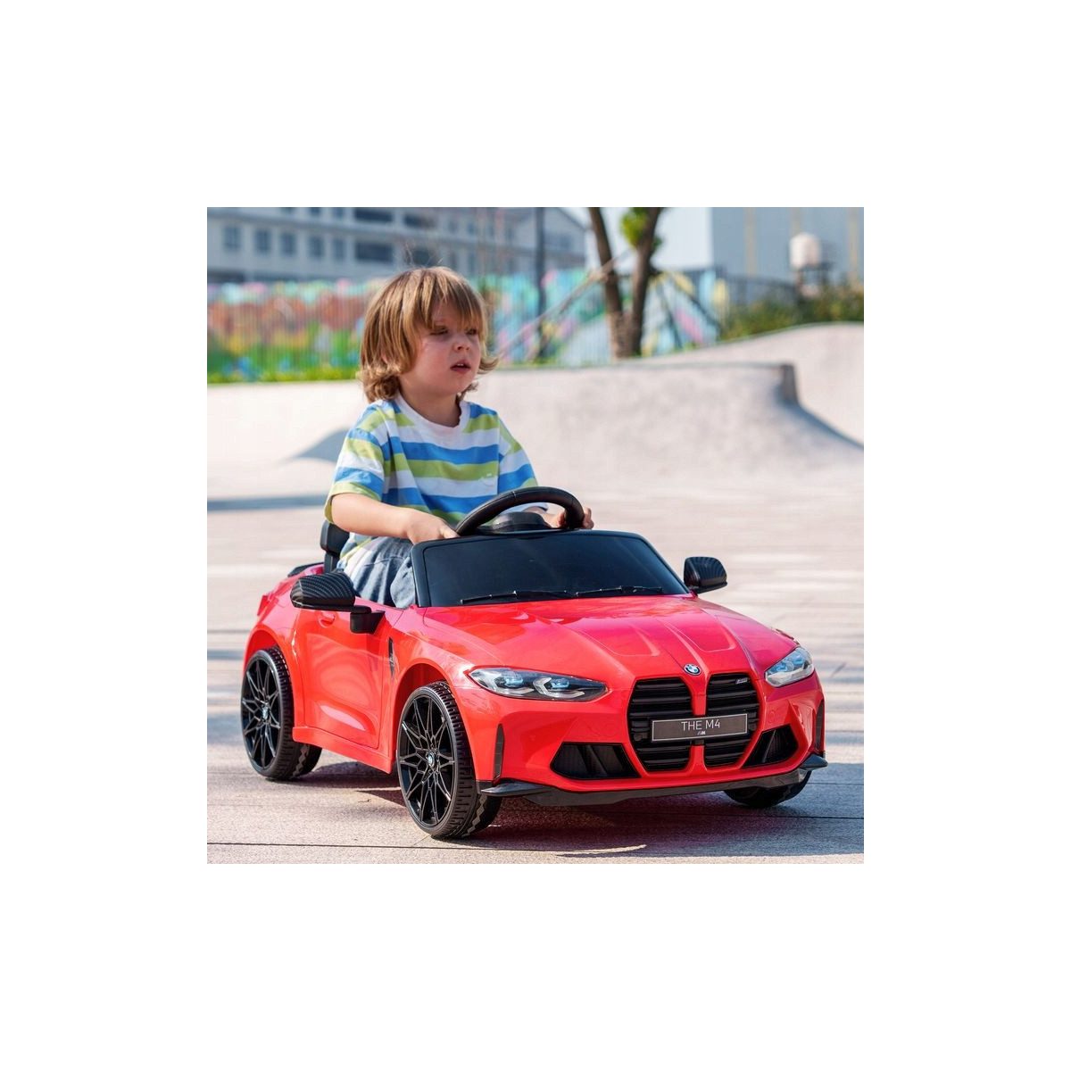 Mașină electrică pentru copii BMW M4 în culoarea roșie cu comandă la distanță