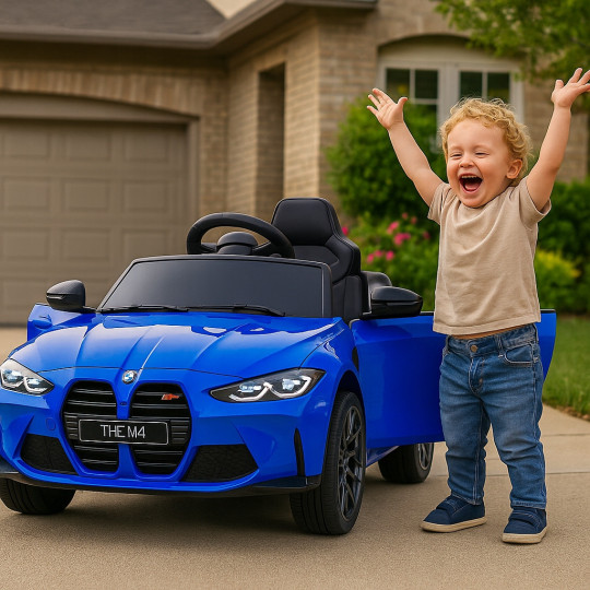 Mașină electrică pentru copii BMW M4 în culoarea albastră cu telecomandă