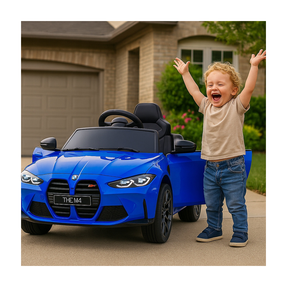 Mașină electrică pentru copii BMW M4 în culoarea albastră cu telecomandă