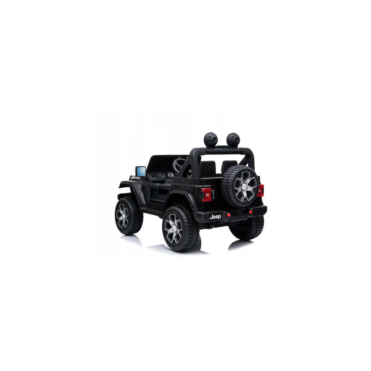 Mașină electrică pentru copii Jeep Wrangler, de culoare neagră, cu scaun din piele și roți EVA