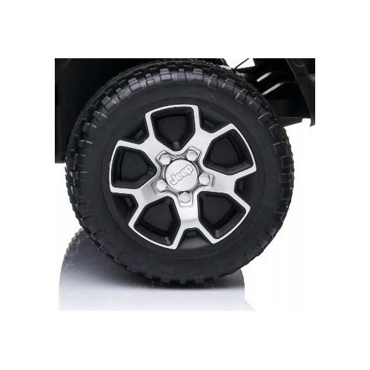 Mașină electrică pentru copii Jeep Wrangler, de culoare neagră, cu scaun din piele și roți EVA
