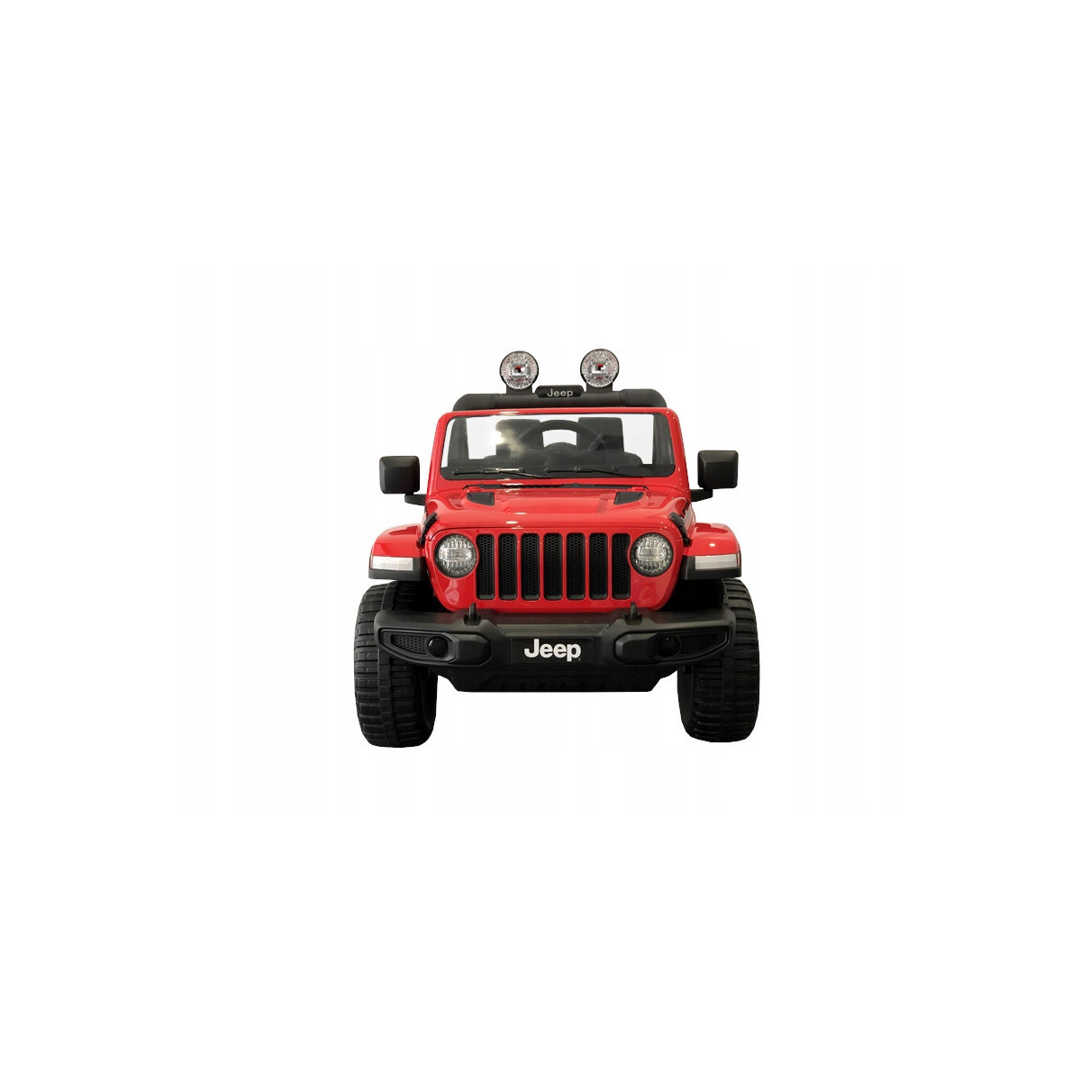 Mașină electrică pentru copii Jeep Wrangler de culoare roșie, cu scaun din piele și roți din EVA.