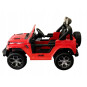 Mașină electrică pentru copii Jeep Wrangler de culoare roșie, cu scaun din piele și roți din EVA.