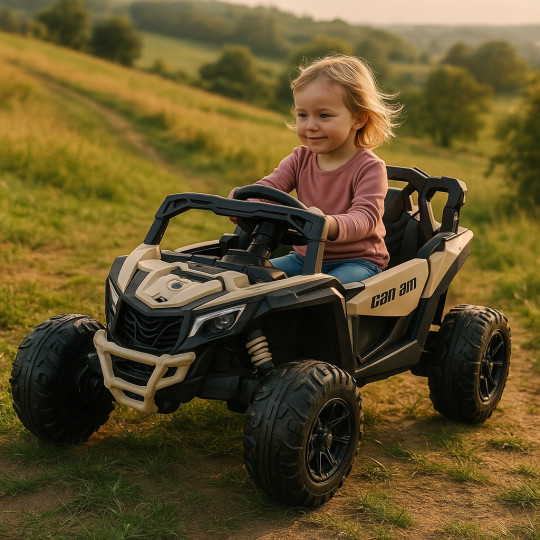 Mașină electrică pentru copii CAN-AM Maverick UTV 24V – aurie, roți EVA, tracțiune 4×4