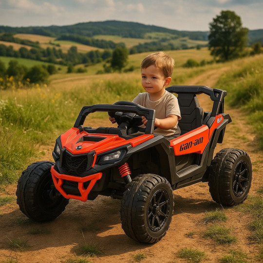 Mașină electrică pentru copii CAN-AM Maverick UTV 24V, culoare roșie, roți EVA, tracțiune 4×4