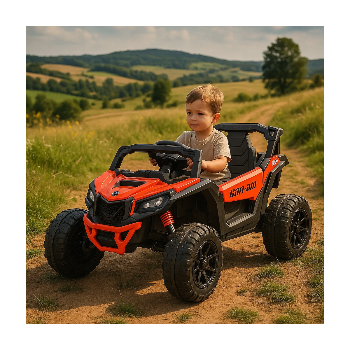 Mașină electrică pentru copii CAN-AM Maverick UTV 24V, culoare roșie, roți EVA, tracțiune 4×4