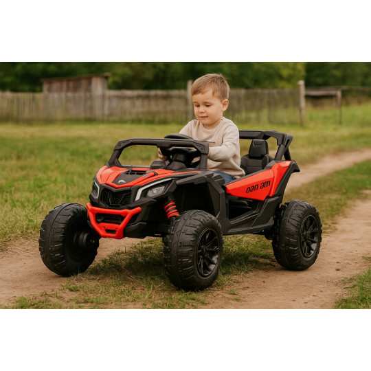 Mașină electrică pentru copii CAN-AM Maverick UTV 24V, culoare roșie, roți EVA, tracțiune 4×4