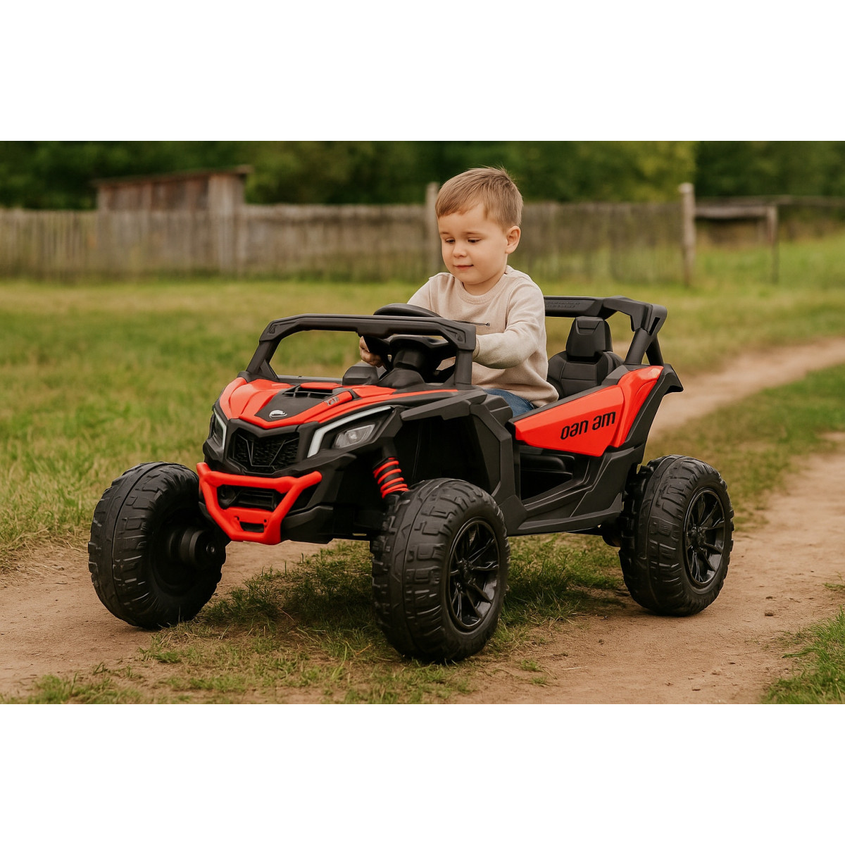 Mașină electrică pentru copii CAN-AM Maverick UTV 24V, culoare roșie, roți EVA, tracțiune 4×4