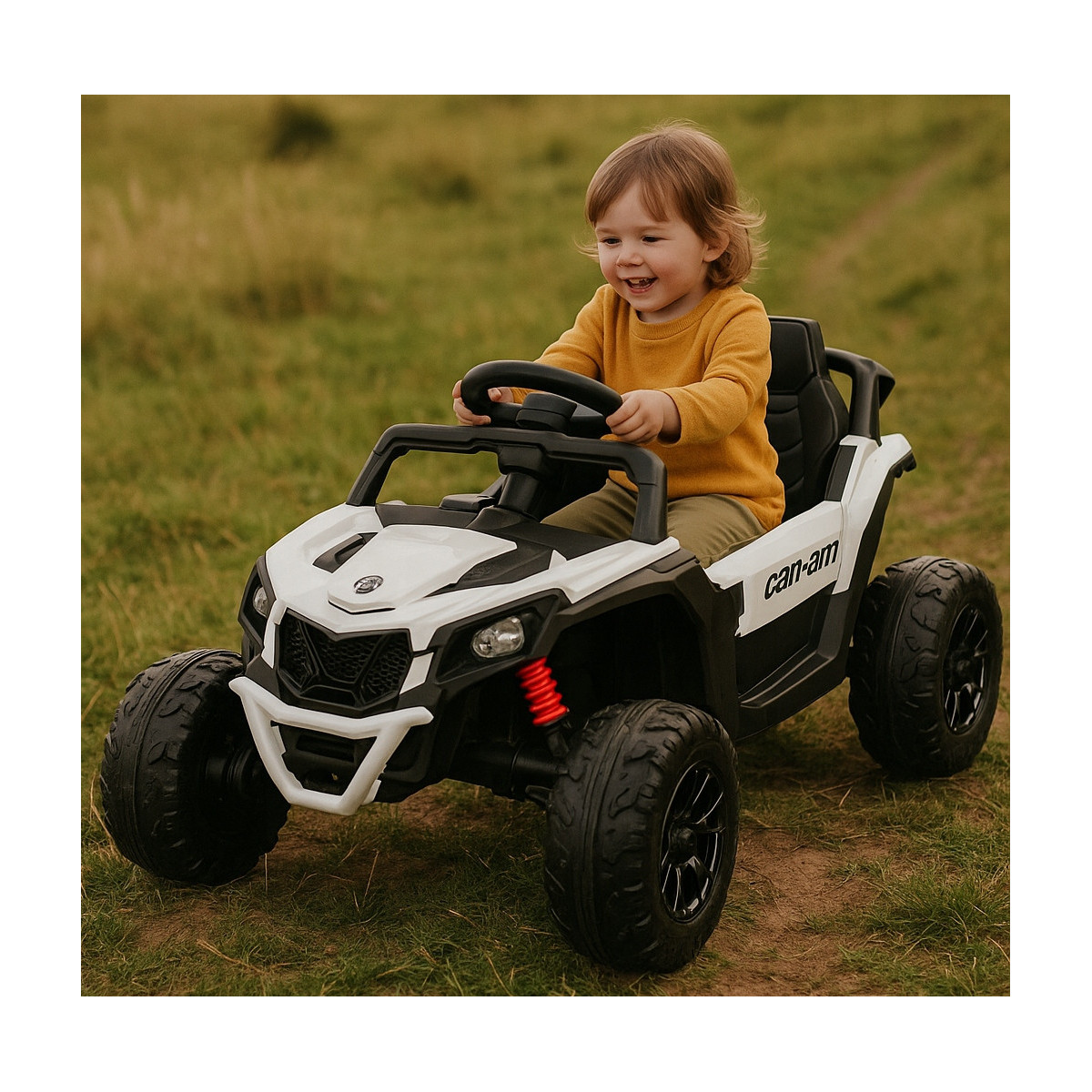 Mașină electrică pentru copii CAN-AM Maverick UTV 24V albă, roți EVA, tracțiune 4×4