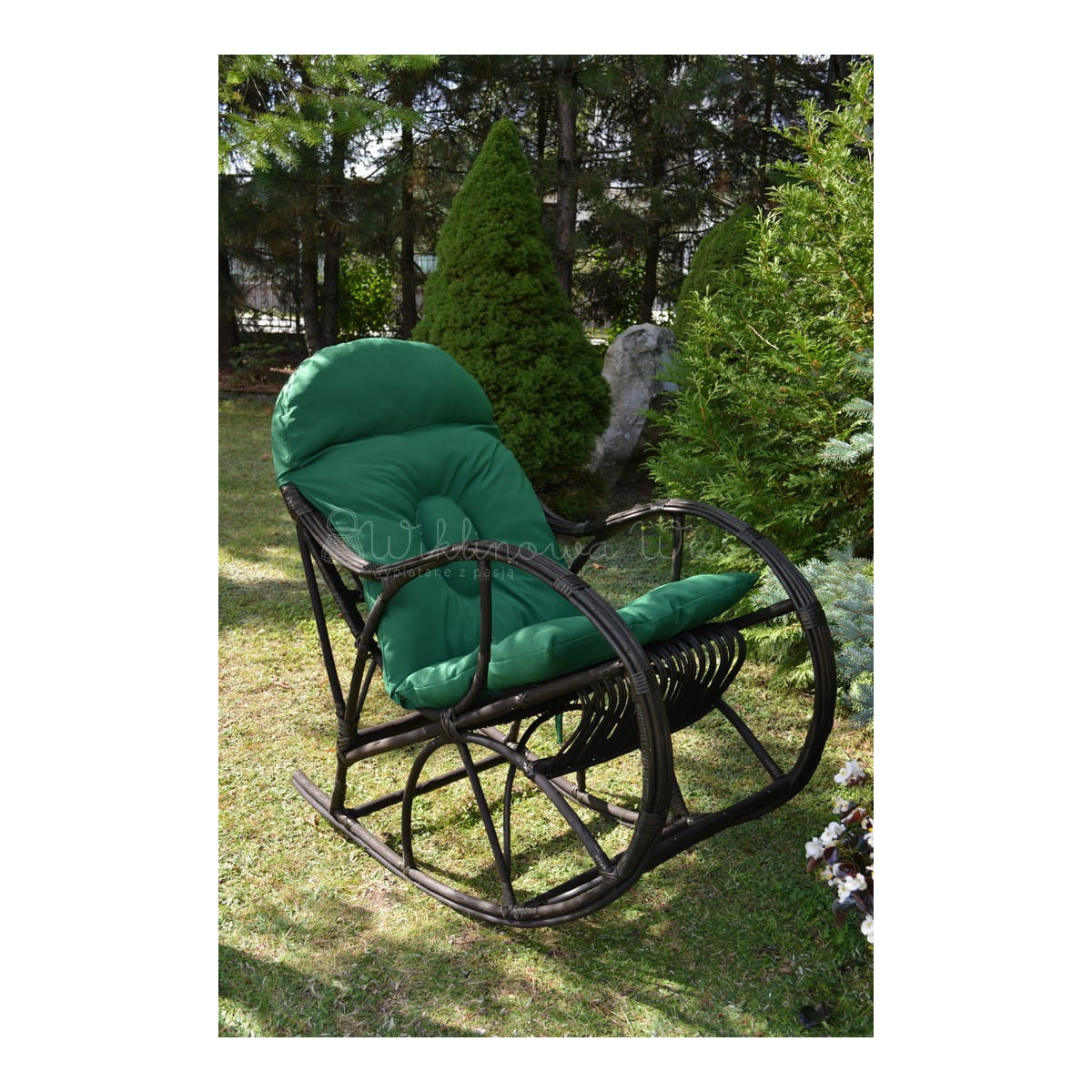 Scaun de tip leagăn Wenge cu pernă verde